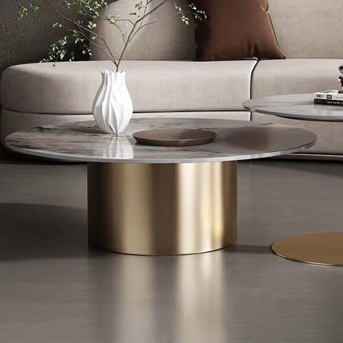 Glam Style Round Nesting Coffee Table Set with Steel Pedestal Base
