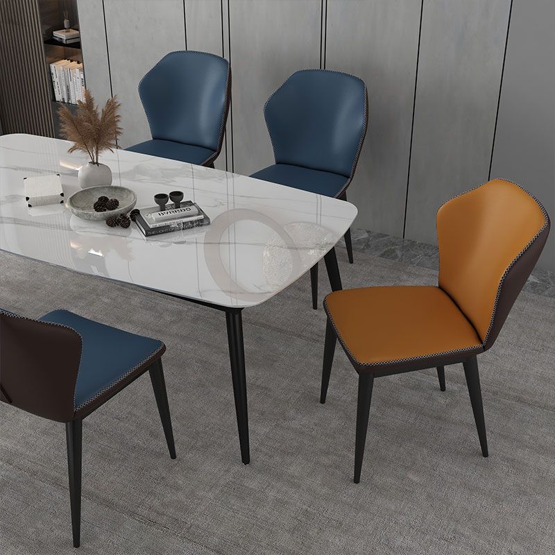 Sillas laterales Wingback Parsons de estilo minimalista, sillas de comedor de cuero para cocina (juego de 4)