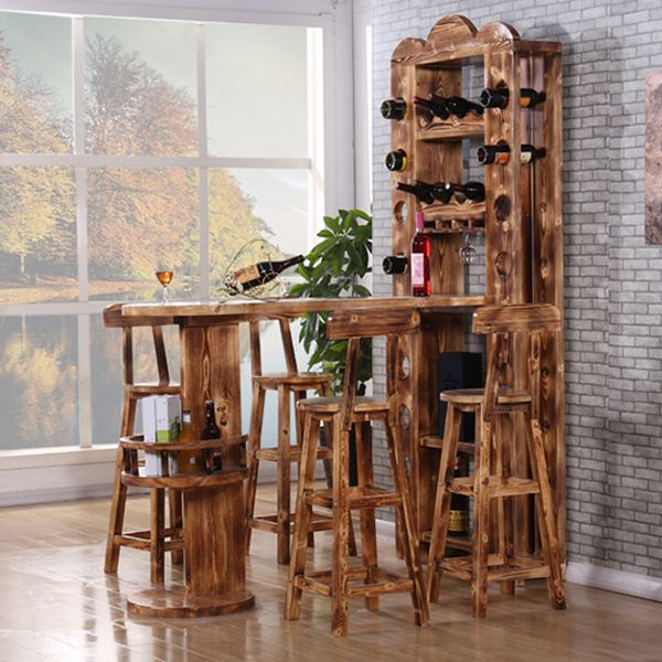 Traditional Wooden Bar Dining Table Ellipse Shape Bar Table for Kitchen