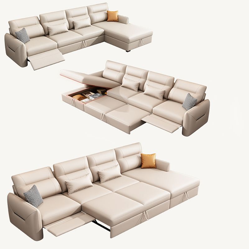 Scandinavian Futon Sofa Bed Square Arms with Storage Cushion Back Leather