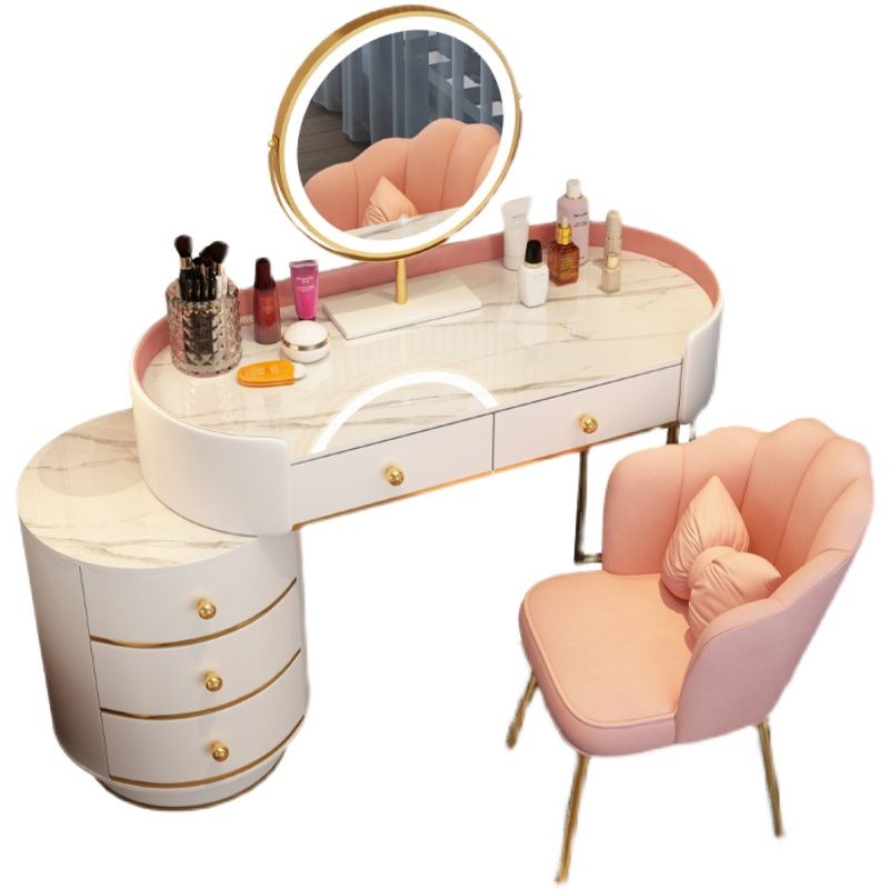 Wooden Makeup Vanity Desk Bedroom Dressing Table Stool Set with Drawer