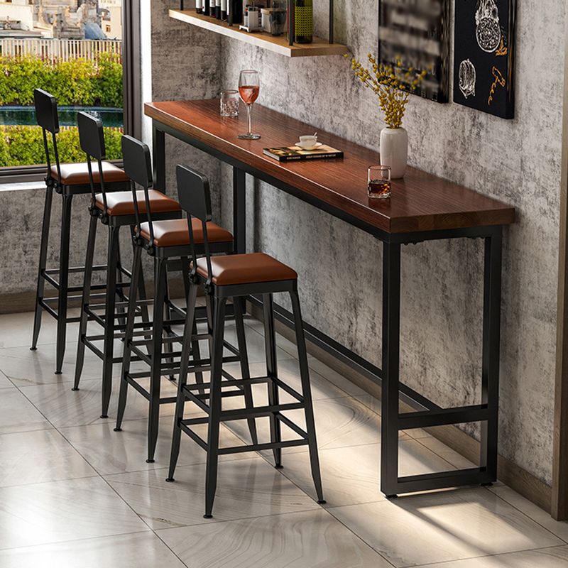 Rectangle Brown Indoor Event and Cocktail Table Trestle Wood Bar Height Pub Table