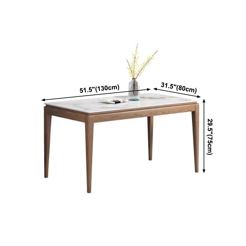Mesa de comedor rectangular moderna de mediados de siglo, mesa de piedra sinterizada con base de madera de 4 patas
