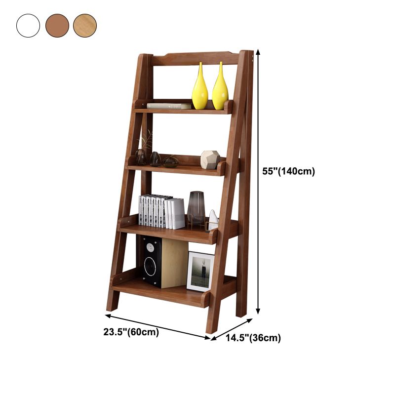 Contemporary Style Ladder Bookcase Wooden Vertical Book Shelf