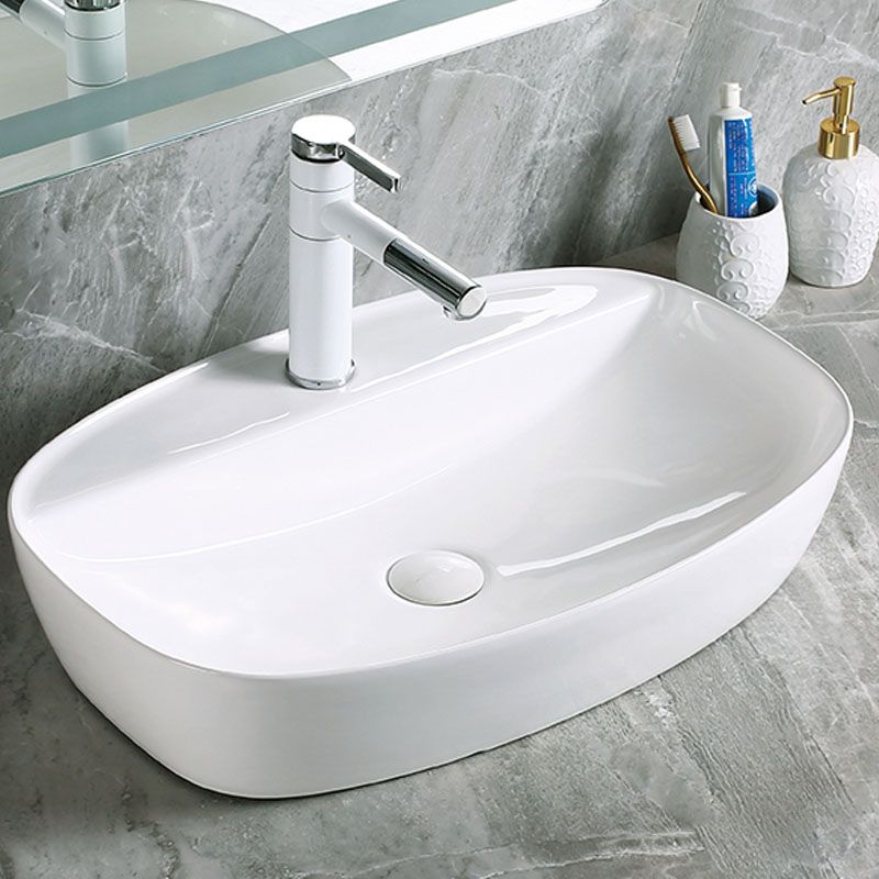 Modern Vessel Bathroom Sink Porcelain with Pop-Up Drain Vessel Sink without Faucet