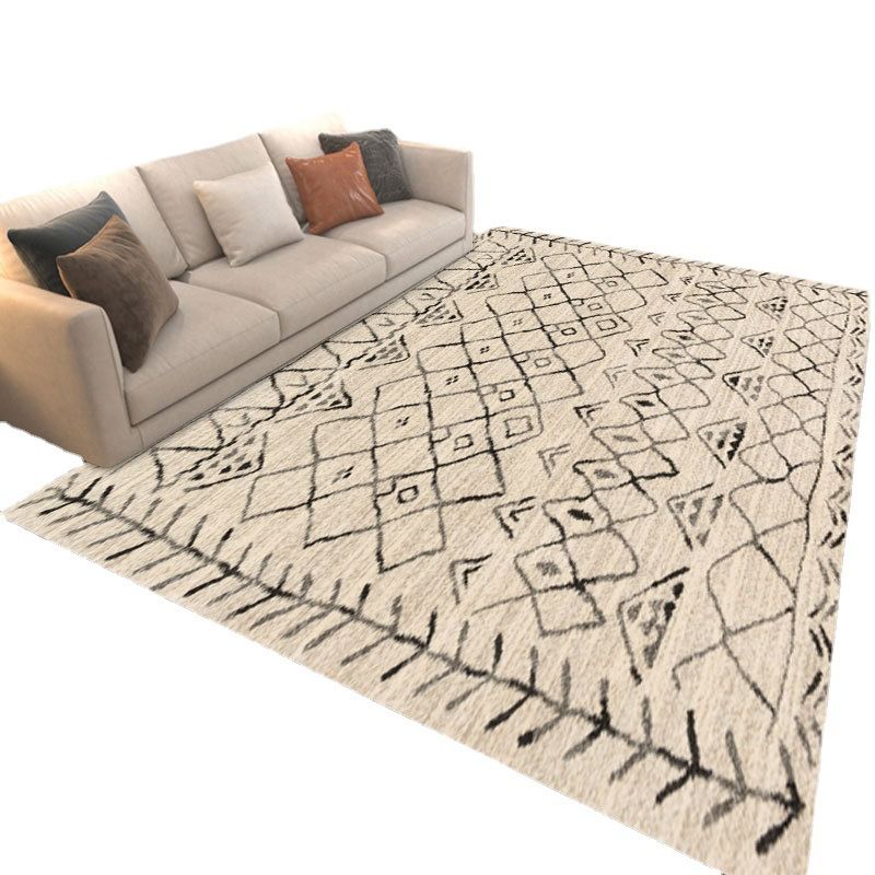 Abstract Style Stain Resistant Rug Beige Loom Rug for Bedroom