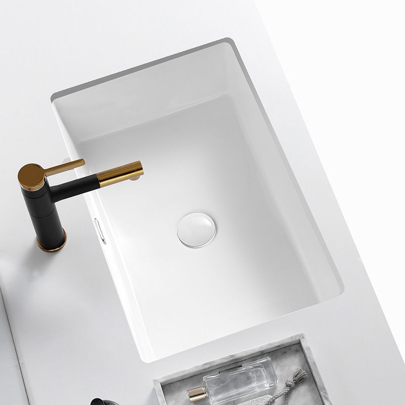 Modern Undermount Bathroom Sink Rectangular Porcelain with Faucet Basin Sink
