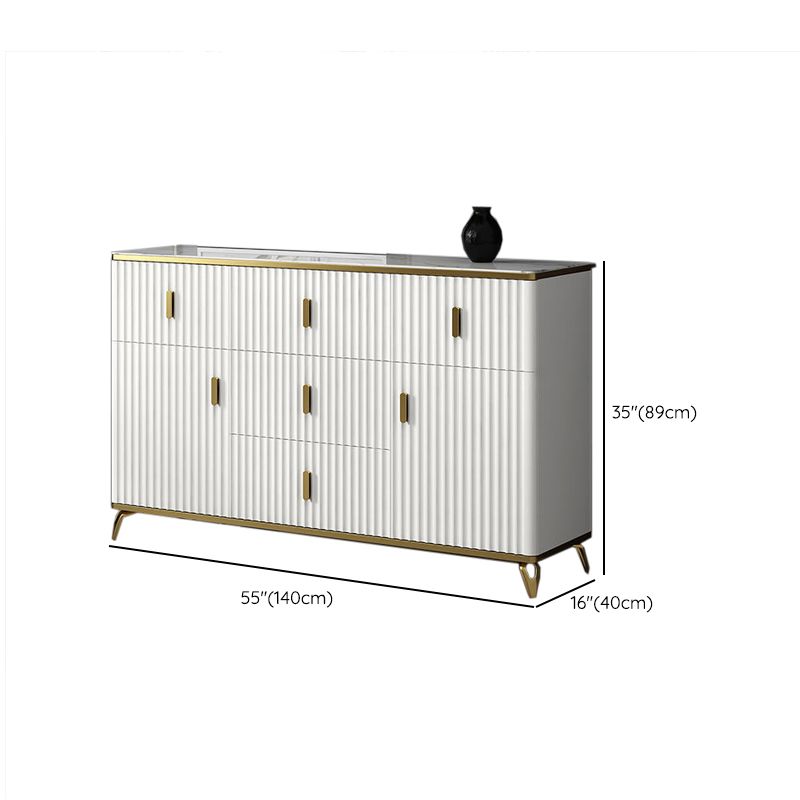 Glam Bedroom Stone Storage Chest Horizontal Chest in White with Drawers