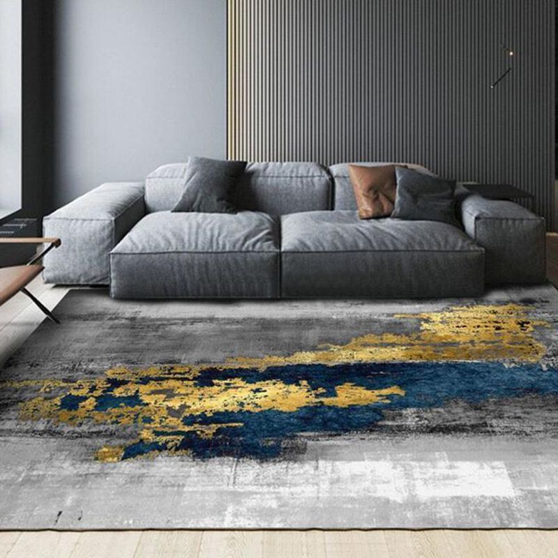 Modern Graphic Carpet Gold Polyester Area Carpet Washable Carpet for Home Decor