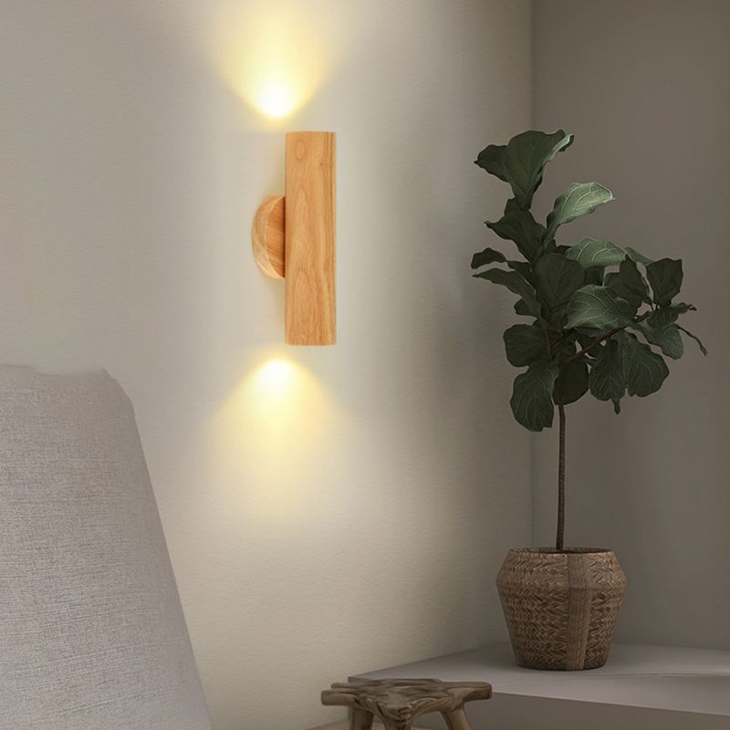 Contemporary Wood Wall Light Cylinder Lighting for Living Room