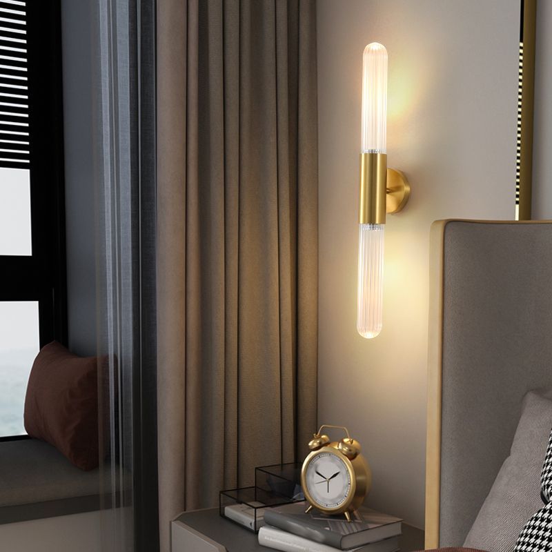 Linear Shape Metal Wall Mount Light Modern Style 2-Lights Wall Light Sconce in Gold