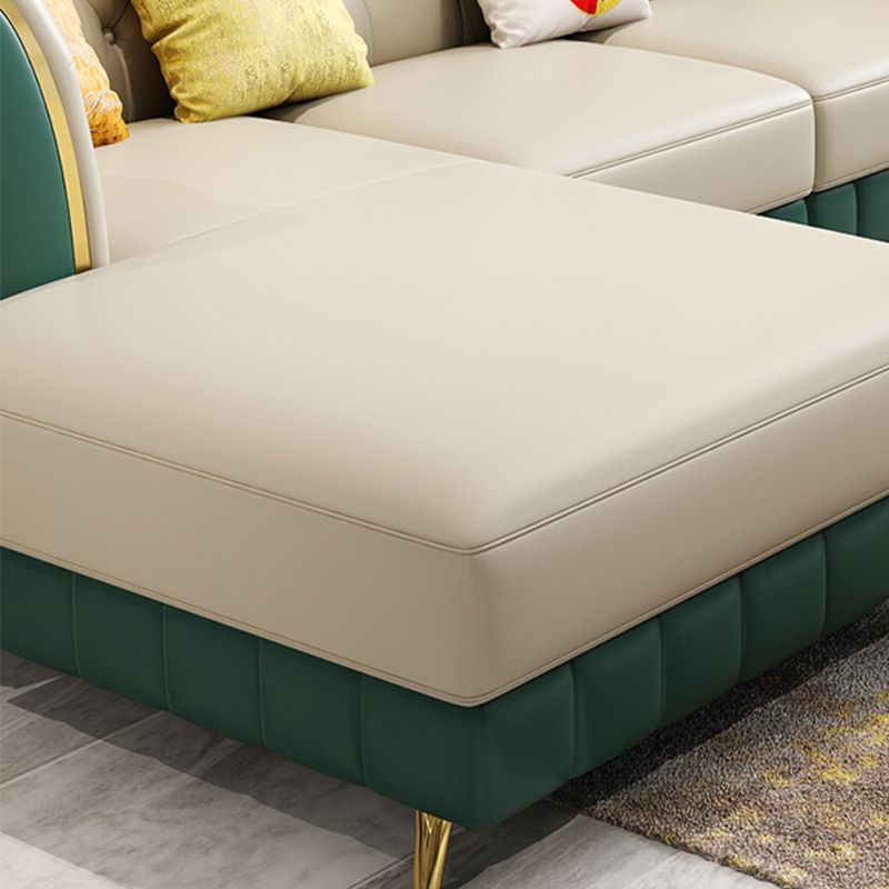 Tufted Flared Arm Sectional with Pillows Luxurious Faux Leather Sectional