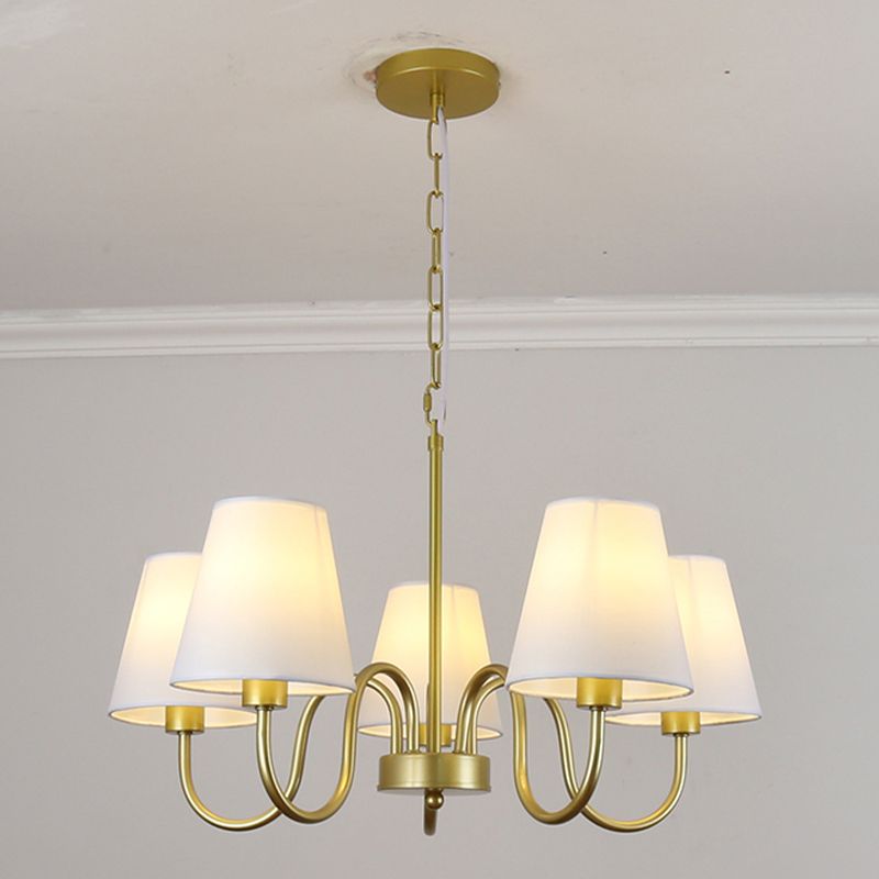 Traditional Style Chandelier Light Fabric Shade Lighting Fixture for Living Room