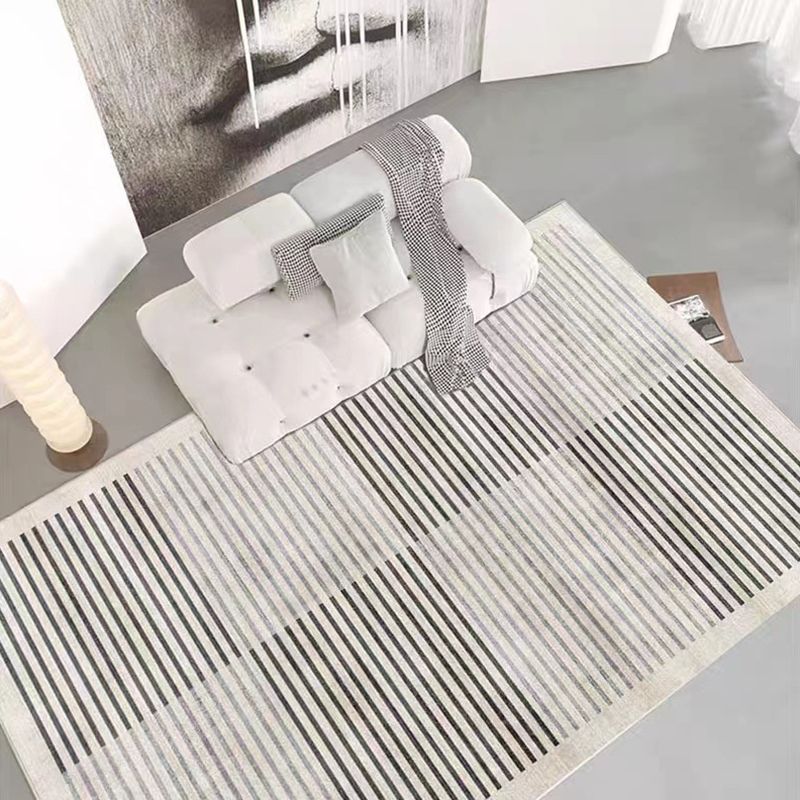 Gray Tone Stripe Rug Rectangle Stain Resistant Polyester Rug for Home Decor