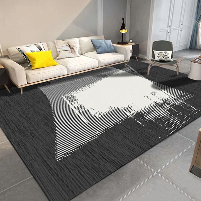Grey Modern Area Carpet Geometric Pattern Polyester Area Rug Non-Slip Rug for Home Decor