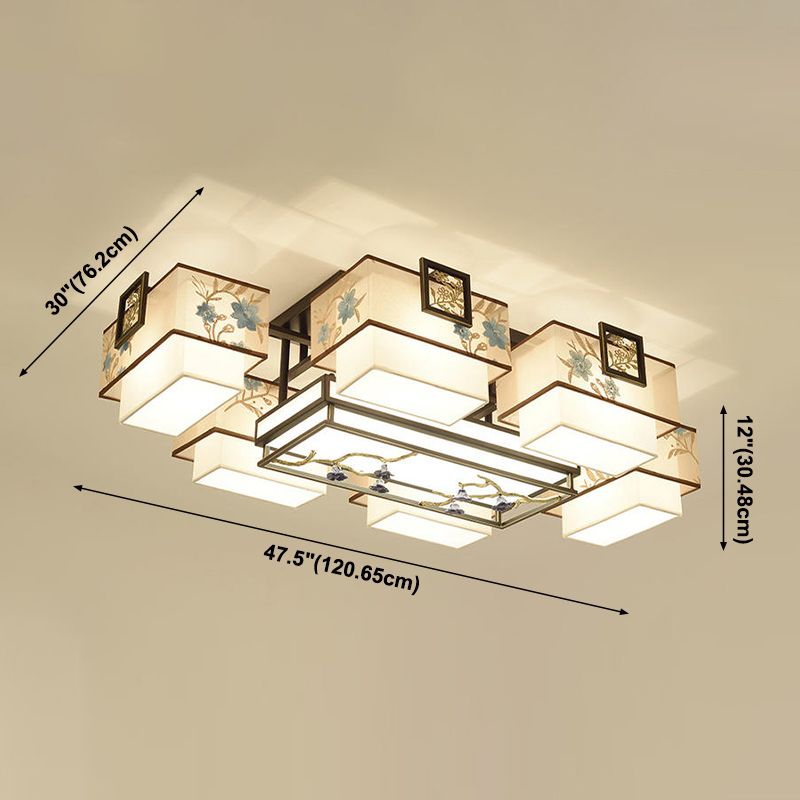 4/5/6 Head Light Fixtures Asia Style Fabric Flush Light for Living Room Dinning Room