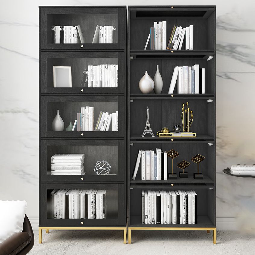 Glam Vertical Standard Bookcase Manufactured Wood Bookcase with Glass Doors