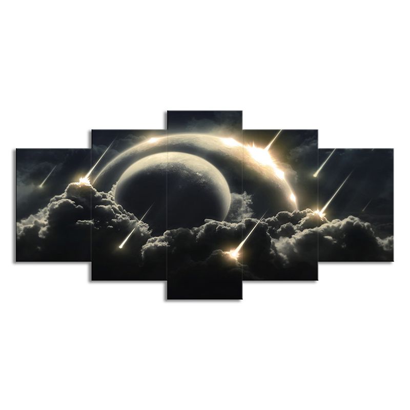 Gold Meteor Shower Canvas Dark Cloudy Planets Sci-Fi Multi-Piece Wall Art for Kids Room