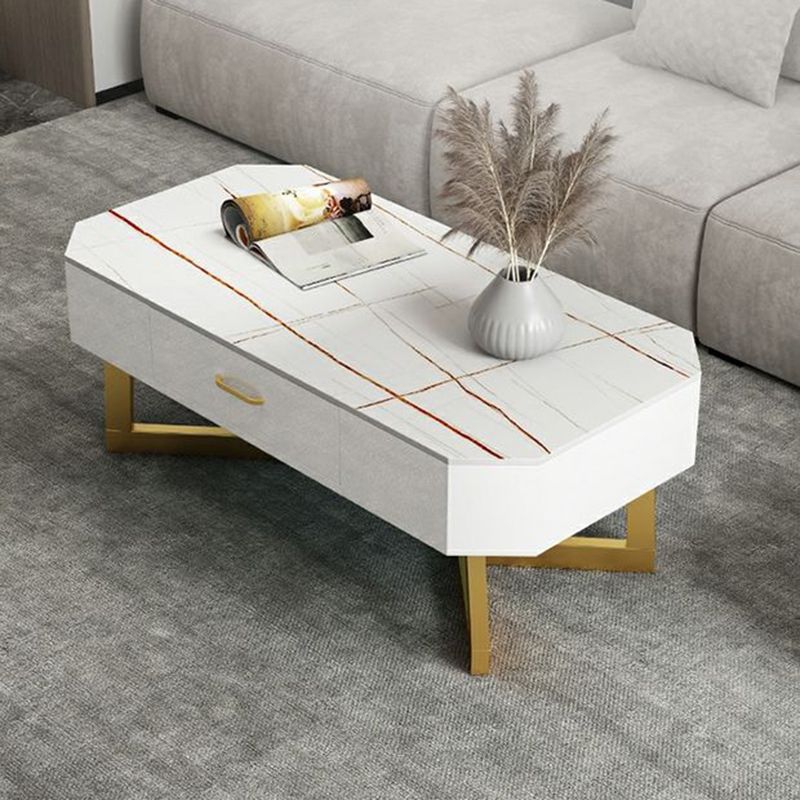 17.7" Tall Modern Metal Sled Base Slate Rectangular Top Coffee Table with Drawers