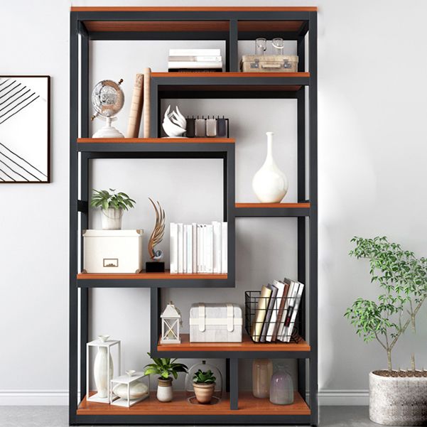 Geometric Book Shelf Wooden and Metal Bookcase for Home Office