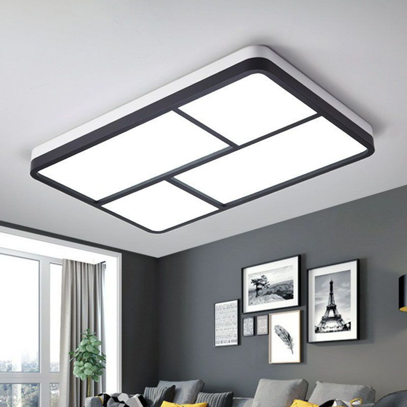 Minimal Splicing Quadrate Flush Ceiling Light Metal Living Room LED Flush Mount Lighting Fixture in Black and White