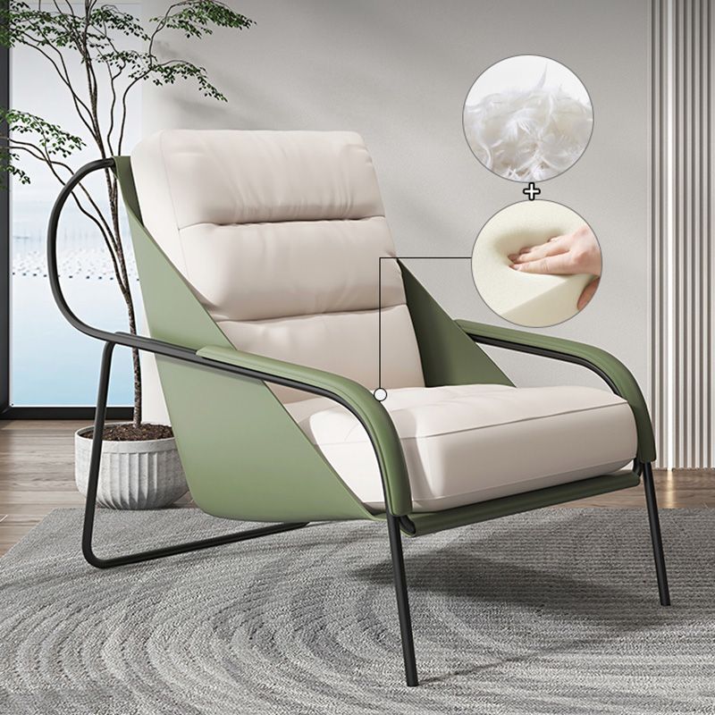 Mid-century Pu Leather Lounge Chair Solid Color Sewn Pillow Back Chair