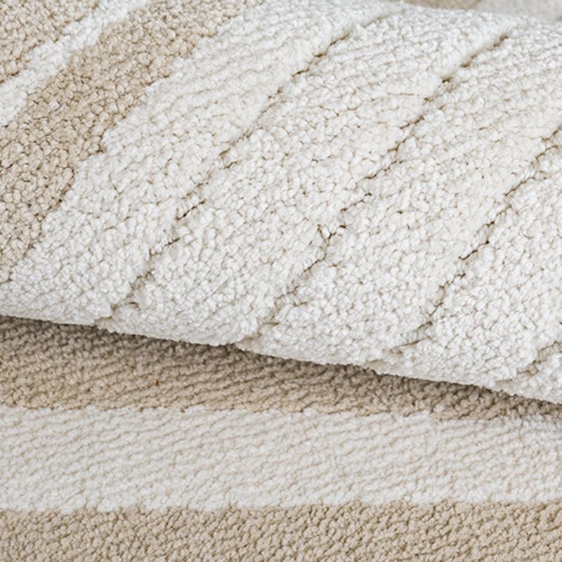 Beige Stripe Pattern Area Carpet Modern Polyester Area Rug Anti-Slip Washable Rug for Bedroom