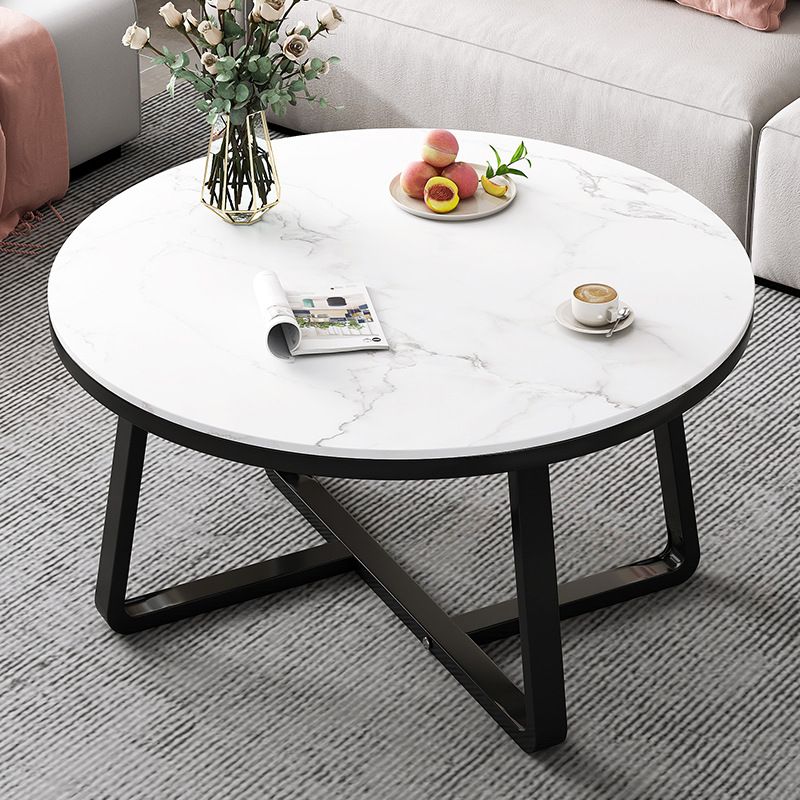 Glam Slate Round Cocktail Table in White 17.7" H Frame Coffee Table
