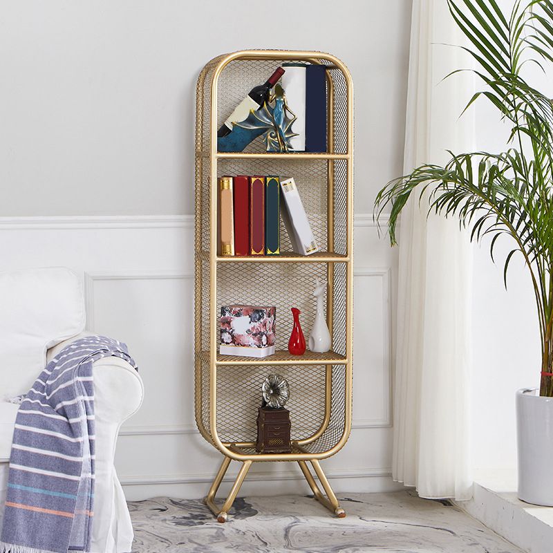 Metal 4 Shelf Bookshelf Gold Glam Shelf Bookcase Closed Back 63" Tall