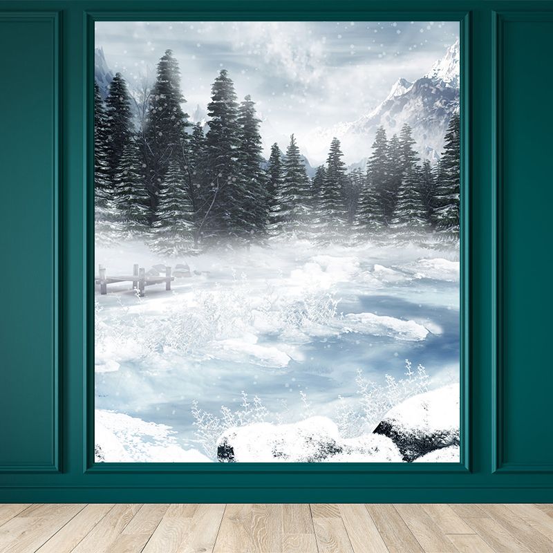Large Frozen Lake Mural Wallpaper Modern Luxuriant Botanical Wall Decor in White