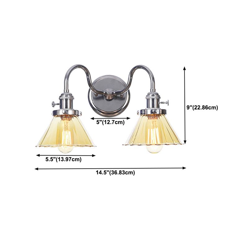 Industrial Vanity Lighting Glass 2-Light Vanity Wall Lights in Silver