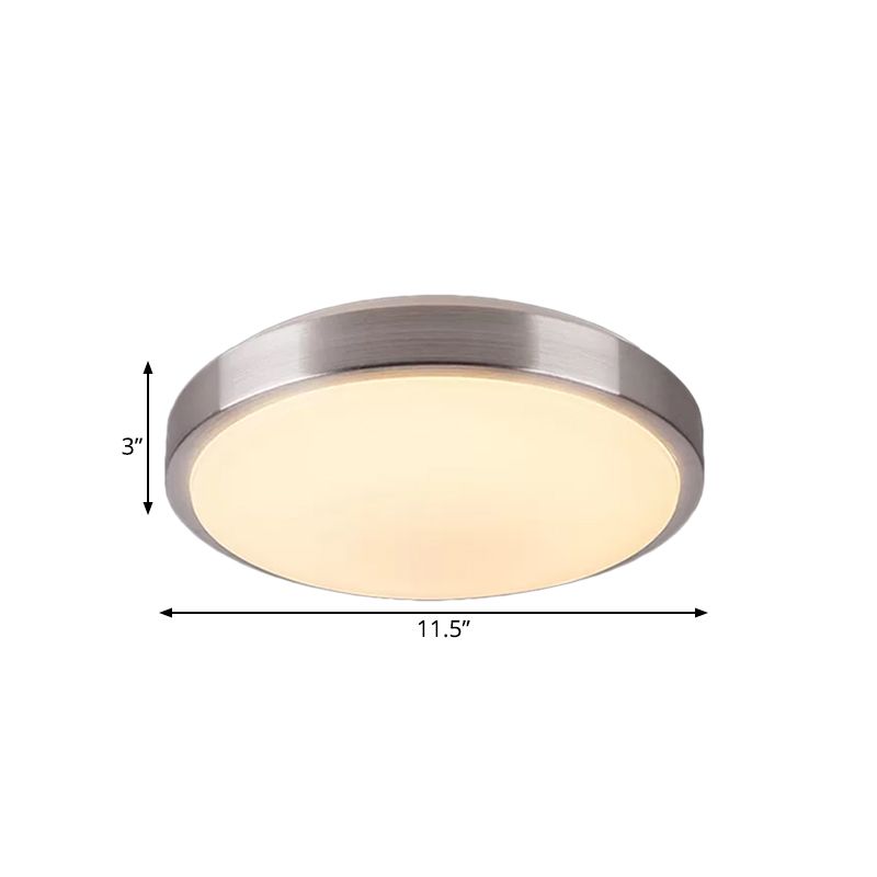 Aluminum Round Flush Light with Acrylic Diffuser Modern Warm/White Light LED Balcony Ceiling Mounted Light in Silver, 8"/11.5" Dia