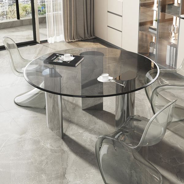 Contemporary Dining Table Round Tempered Glass Top Dinner Table for Home Kitchen Dinner
