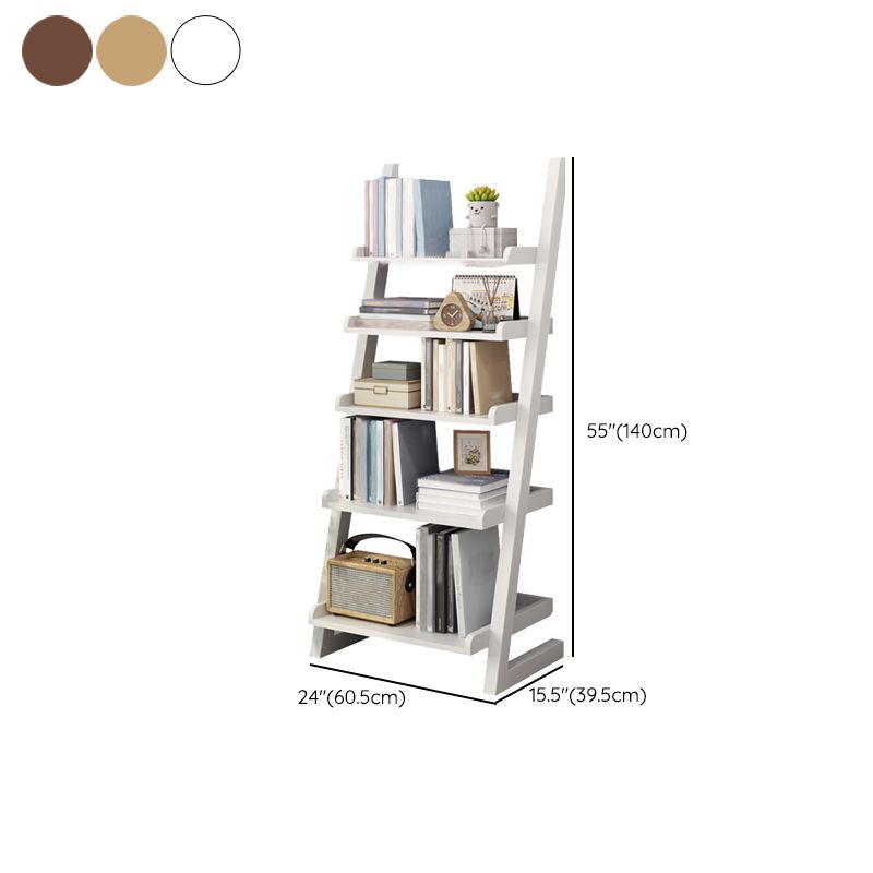 Modern Open Back Ladder Bookshelf Wooden Bookcase for Study Room