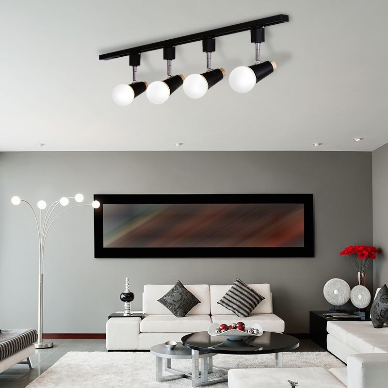 Lámpara de techo lineal metálica con pantalla de copa, iluminación industrial de 3/4 cabezales, riel semiempotrado ajustable en negro/blanco