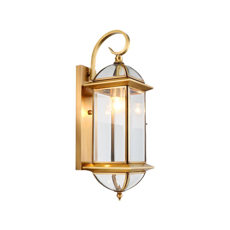 1 Bulb Metal Wall Sconce Traditional Gold Curved Arm Living Room Wall Light Fixture