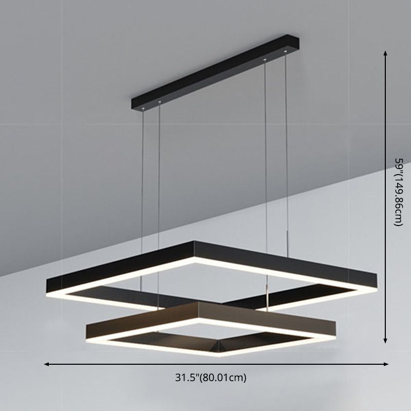 Metal Squares Chandelier Light Fixture Minimalist LED Pendant Lighting Fixture in Black