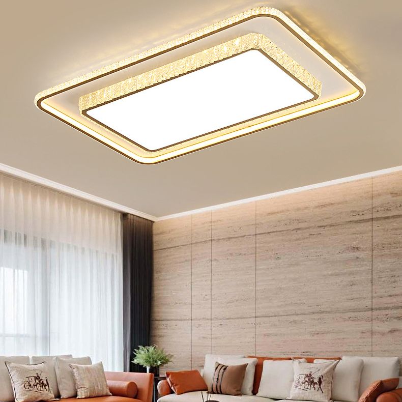 Geometry Shape Crystal Ceiling Lamp Modern Acrylic 2 Lights Flush Mount for Living Room