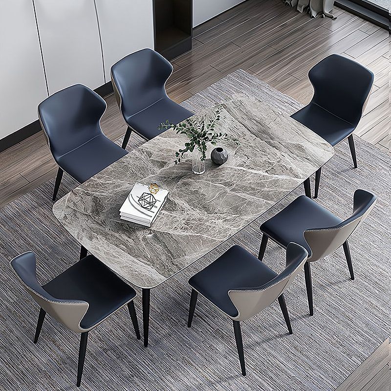 Sintered Stone Dining Table Industrial Style Black 4 Legs Base Rectangle Table for Dining Room