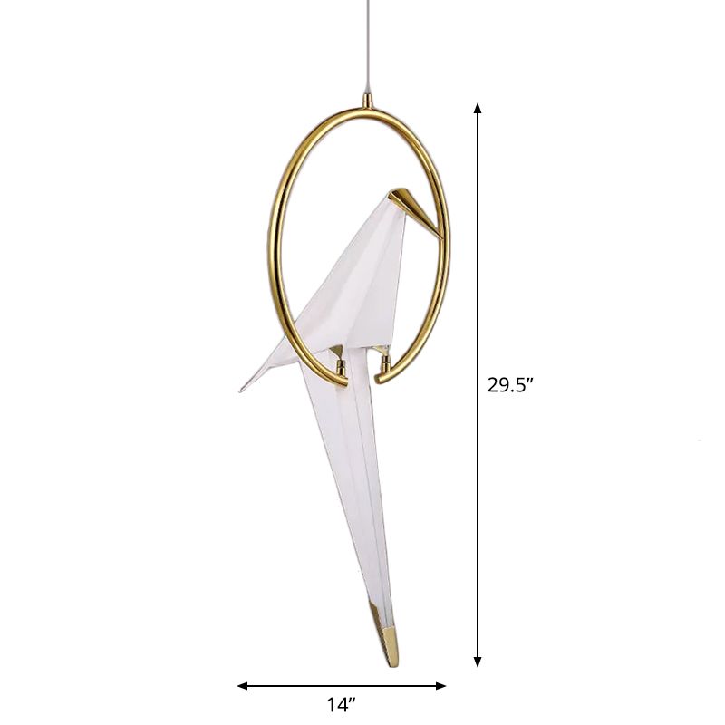 Nordic 1/2/3-Bulb Ceiling Light White-Gold Round Pendant Light Kit with Plastic Crane Shade