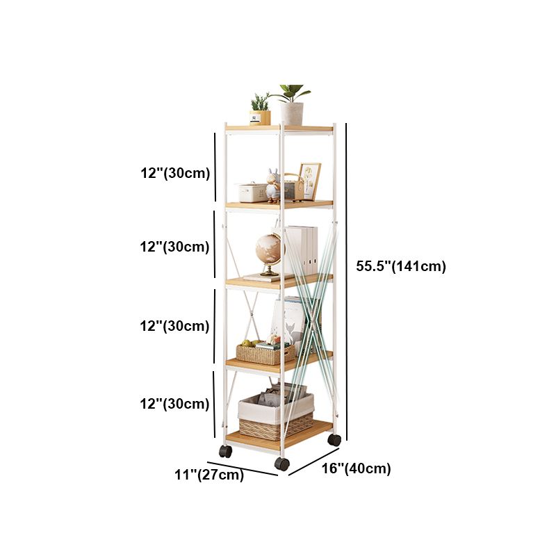 Scandinavian Style Etagere Bookcase Metal Open Back Bookshelf with Wheels