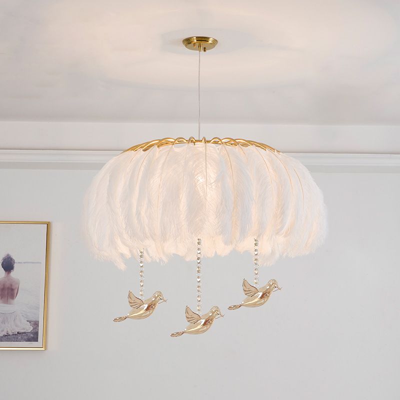 Nordic Circular Hanging Light Fixture Feather Dining Room Chandelier Pendant Light