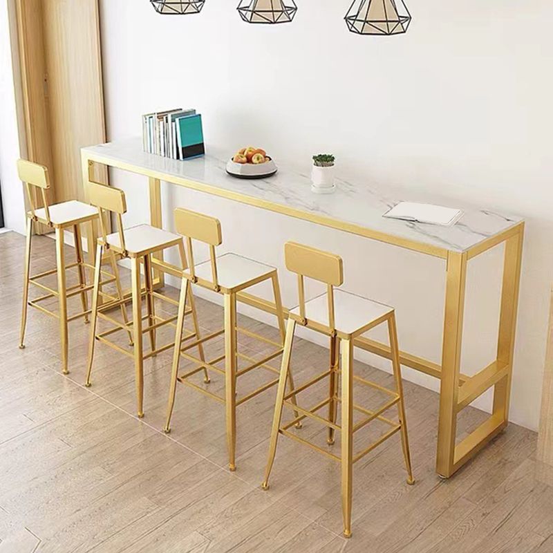 White Sintered Stone Bar Table Gold and Metal Base Bar Table