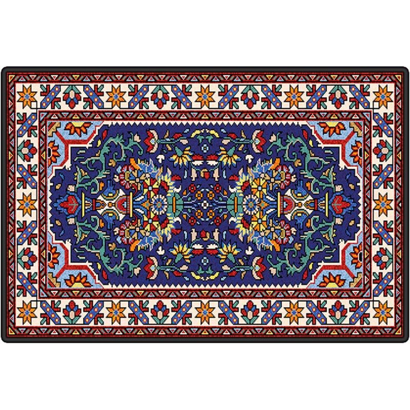 Persian Tribal Patterned Rug Multi-Color Polyester Carpet Stain Resistant Pet Friendly Anti-Slip Backing Rug for Bedroom