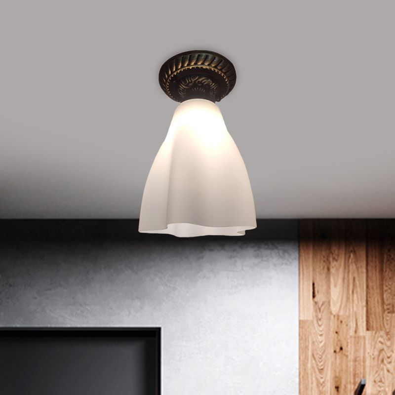 Nero Singolo Capo Flush Montaggio Lampada Campagna Bianco Vetro Conico Illuminazione per Hallway