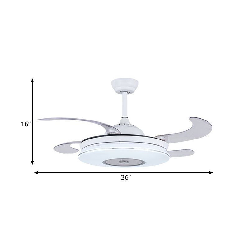 Éclair de ventilateur de plafond LED de 36 "W Blanc Minimalisme minimalisme en métal Éclairage semi-monte en métal avec 4 lames pour le salon, télécommande / mur / télécommande et contrôle mural