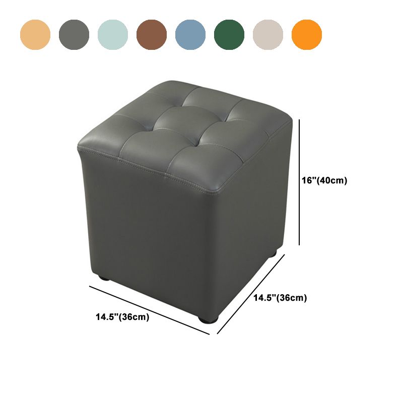 Dark Green Contemporary Pouf Pure Color Round Leather Indoor Pouf