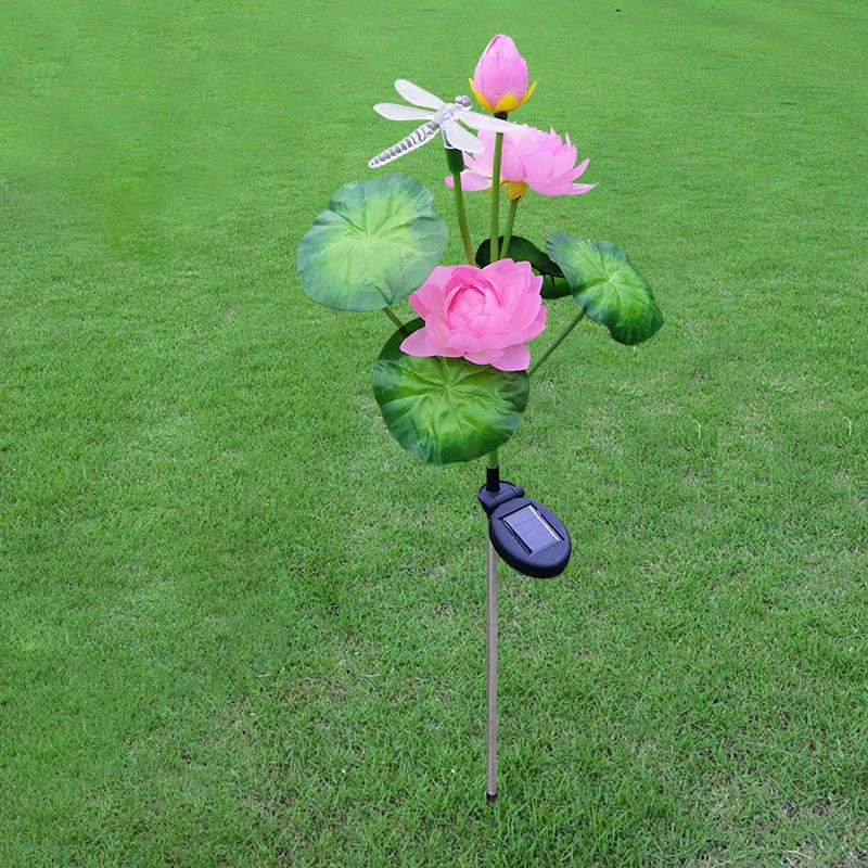 Contemporary Lotus and Dragonfly Shaped LED Stake Light Plastic Artistic Solar Lawn Lighting