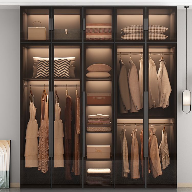 Modern Wooden Frame Wardrobe Freestanding Multifunctional Wardrobe Tempered Glass Doors