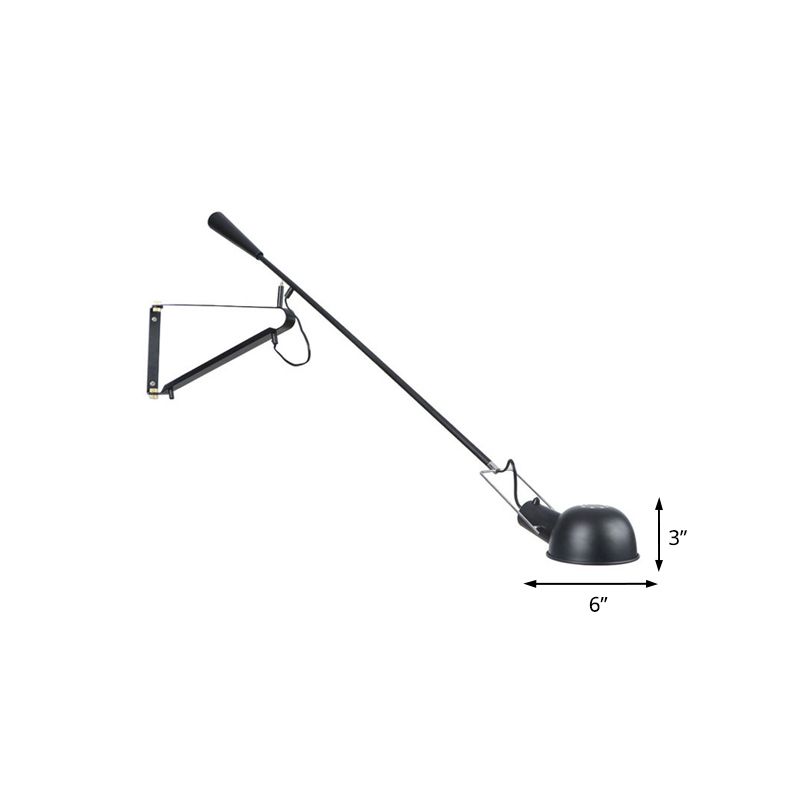 1 Head Metal Wall Light Industrial Stylish Black Bowl Shade Indoor Wall Mount Fixture with Boom Arm